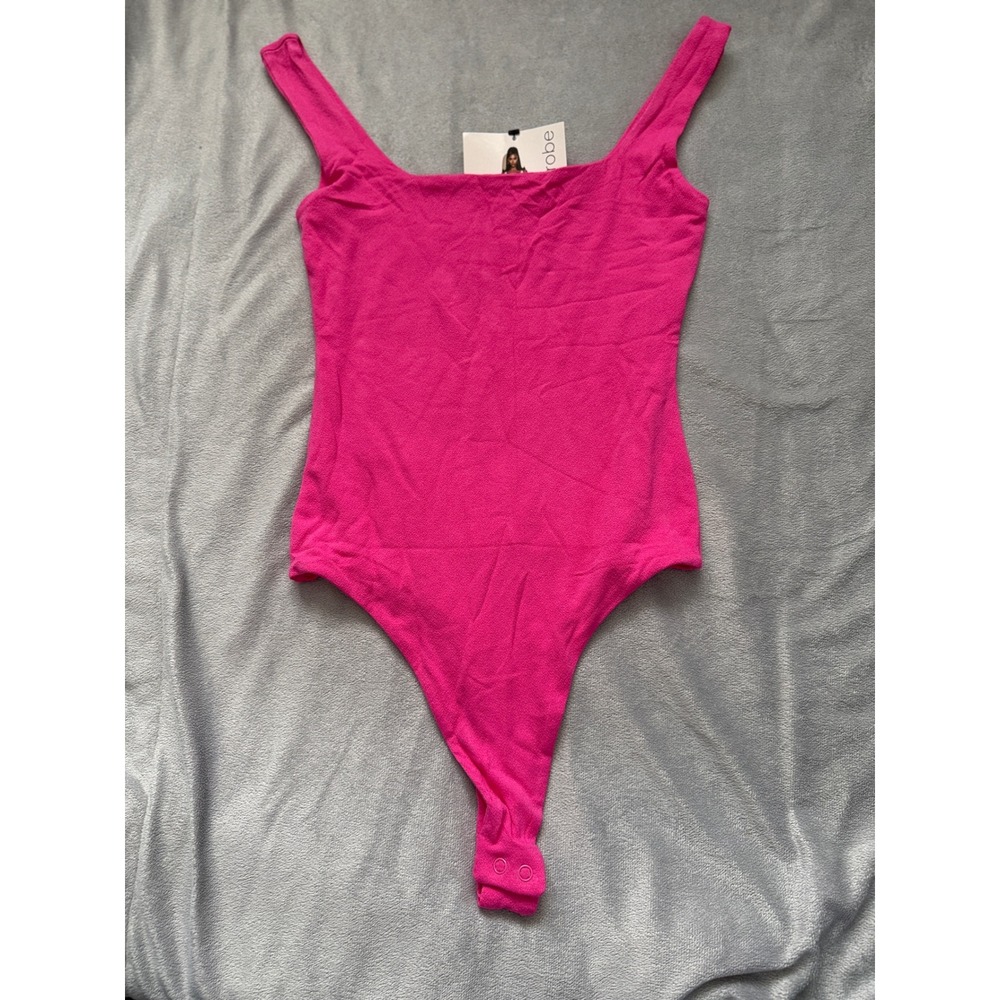 Naked Wardrobe Bodysuit Womens XS Hot Pink NEW Square Neck Sleeveless